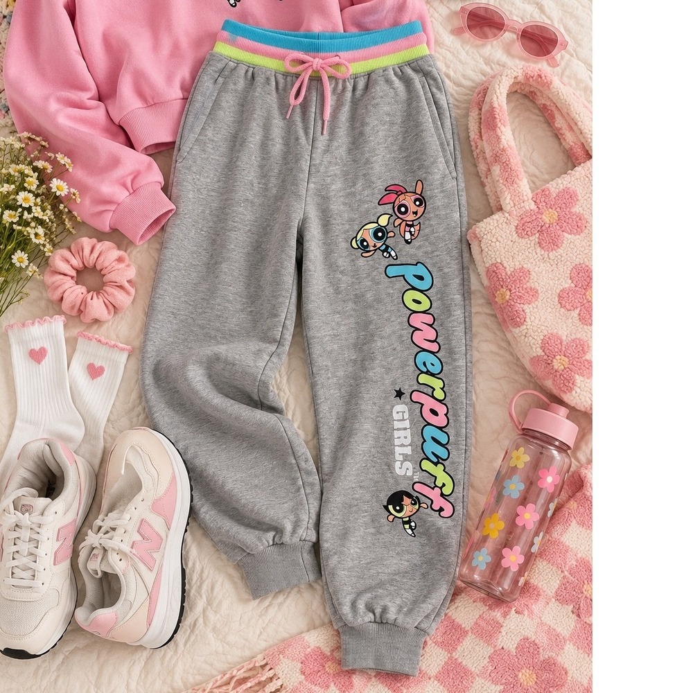 Powerpuff Girls Jogger Sweatpants Women Medium Cartoon Network Gray Y2K Medium